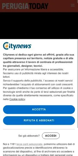 Anteprima del sito PerugiaToday, media di Italia per articoli sponsorizzati