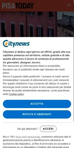 Podgląd witryny PisaToday, medium z kraju Włochy do artykułów sponsorowanych