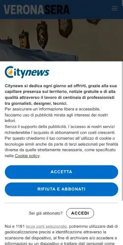 Anteprima del sito VeronaSera, media di Italia per articoli sponsorizzati