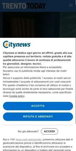 Anteprima del sito TrentoToday, media di Italia per articoli sponsorizzati