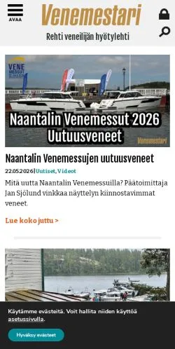 Voorbeeld van de site Venemestari, medium uit Finland voor gesponsorde artikelen