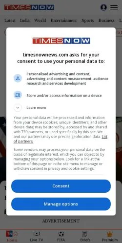 Anteprima del sito Times Now, media di Stati Uniti per articoli sponsorizzati