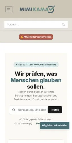 Anteprima del sito Mimikama Faktencheck, media di Germania per articoli sponsorizzati