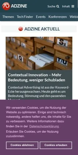 Podgląd witryny ADZINE, medium z kraju Niemcy do artykułów sponsorowanych