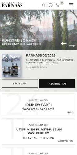 Pré-visualização do site PARNASS Kunstmagazin, meio de Áustria para artigos patrocinados