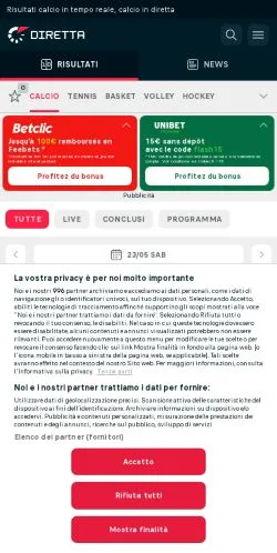 Podgląd witryny Diretta, medium z kraju Włochy do artykułów sponsorowanych