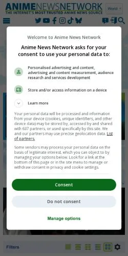 Pré-visualização do site Anime News Network, meio de Estados Unidos para artigos patrocinados