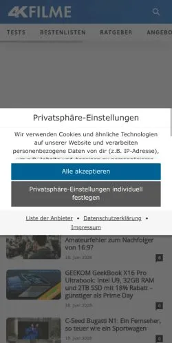 Anteprima del sito 4K Filme, media di Germania per articoli sponsorizzati
