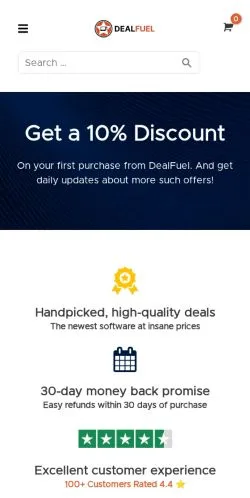 Voorbeeld van de site Dealfuel, medium uit Verenigde Staten voor gesponsorde artikelen