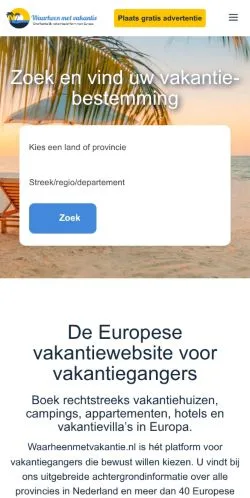 Podgląd witryny Vakantiehuizen Europa, medium z kraju Holandia do artykułów sponsorowanych
