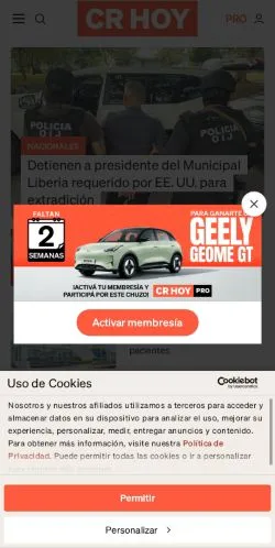 Pré-visualização do site CR Hoy, meio de Costa Rica para artigos patrocinados