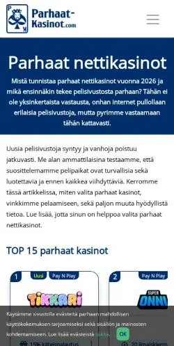 Anteprima del sito Parhaat Nettikasinot, media di Finlandia per articoli sponsorizzati