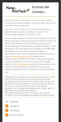 Anteprima del sito Mamas Reisehacks, media di Germania per articoli sponsorizzati