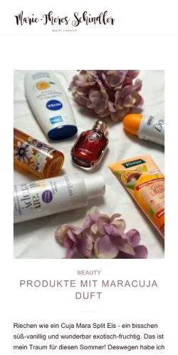 Vista previa del sitio Marie-Theres Schindler Beauty Blog, medio de Alemania para artículos patrocinados