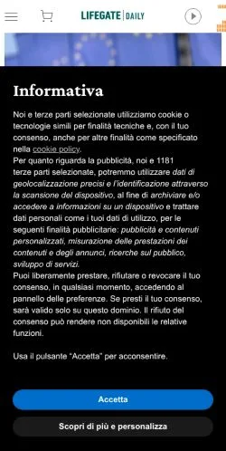 Forhåndsvisning af LifeGate, medie fra Italien til sponsorerede artikler