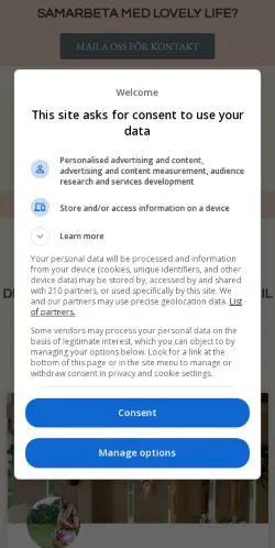 Anteprima del sito Lovleylife, media di Svezia per articoli sponsorizzati