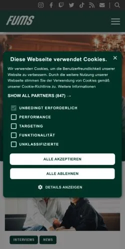 Anteprima del sito FUMS, media di Germania per articoli sponsorizzati