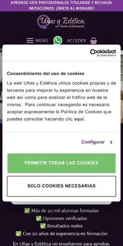 Anteprima del sito Uñas y Estética, media di Spagna per articoli sponsorizzati