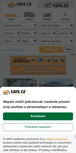 Vista previa del sitio Cars, medio de Chequia para artículos patrocinados
