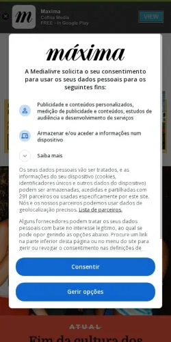 Forhåndsvisning av nettstedet Máxima, medium fra Portugal for sponsede artikler