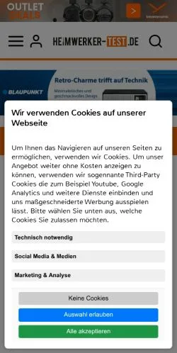 Vista previa del sitio Heimwerker Test, medio de Alemania para artículos patrocinados