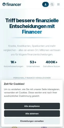 Preview of the Financer website, a media outlet in Germany for sponsored articles
