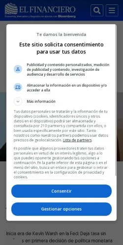 Podgląd witryny El Financiero, medium z kraju Meksyk do artykułów sponsorowanych