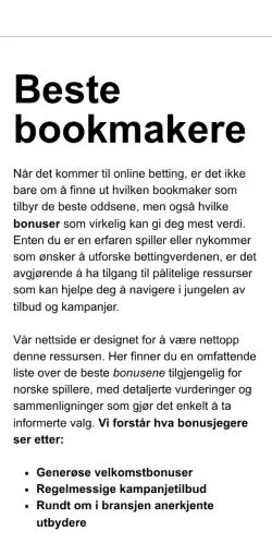 Preview of the bettingspiller.com website, a media outlet in Norway for sponsored articles