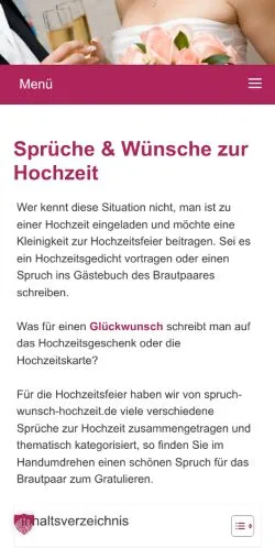 Vista previa del sitio Hochzeit Sprüche Wünsche, medio de Alemania para artículos patrocinados