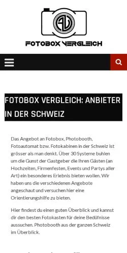 Podgląd witryny Fotobox Vergleich, medium z kraju Szwajcaria do artykułów sponsorowanych