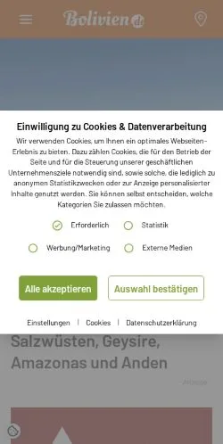 Podgląd witryny Bolivien Reisen, medium z kraju Niemcy do artykułów sponsorowanych