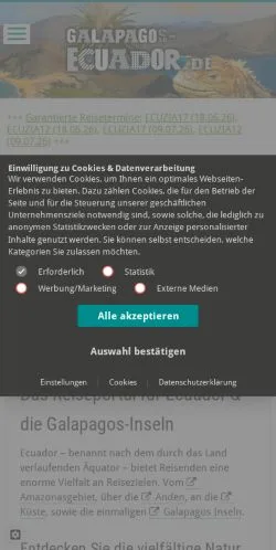 Anteprima del sito Ecuador & Galapagos, media di Germania per articoli sponsorizzati