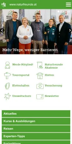 Anteprima del sito Naturfreunde Österreich, media di Austria per articoli sponsorizzati