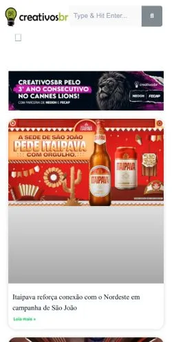 Vista previa del sitio Creativosbr, medio de Brasil para artículos patrocinados