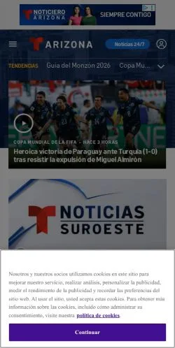 Podgląd witryny Telemundo Arizona, medium z kraju Hiszpania do artykułów sponsorowanych