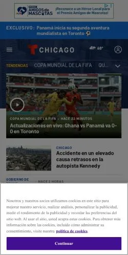 Podgląd witryny Telemundo Chicago, medium z kraju Hiszpania do artykułów sponsorowanych