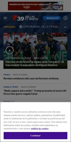 Anteprima del sito Telemundo 39 DFW, media di Spagna per articoli sponsorizzati