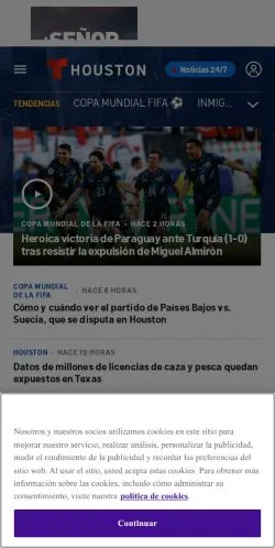 스폰서 기사용 스페인 매체 Telemundo Houston 사이트 미리보기