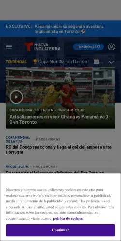 Anteprima del sito Telemundo Nueva Inglaterra, media di Spagna per articoli sponsorizzati