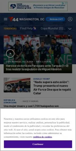 Anteprima del sito Telemundo Washington, media di Spagna per articoli sponsorizzati