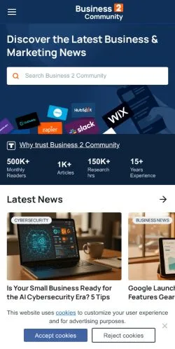 Anteprima del sito Business2Community, media di Stati Uniti per articoli sponsorizzati