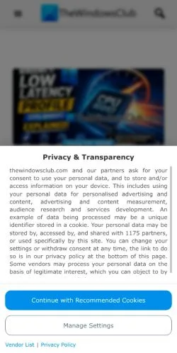 Anteprima del sito The Windows Club, media di Stati Uniti per articoli sponsorizzati