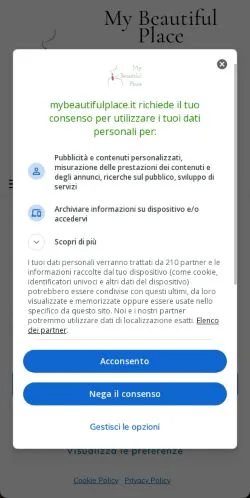 Anteprima del sito My Beautiful Place, media di Italia per articoli sponsorizzati