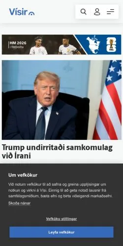 Pré-visualização do site Vísir, meio de Estados Unidos para artigos patrocinados