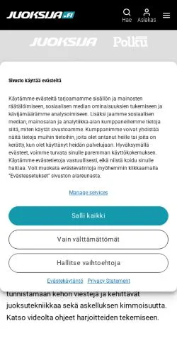 Podgląd witryny Juoksija, medium z kraju Finlandia do artykułów sponsorowanych