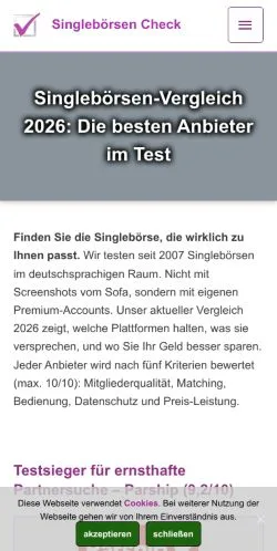 Forhåndsvisning av nettstedet SinglebörsenCheck, medium fra Tyskland for sponsede artikler