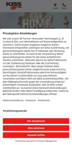 Anteprima del sito KISS FM, media di Germania per articoli sponsorizzati