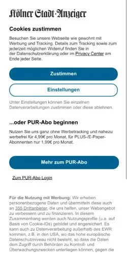 스폰서 기사용 독일 매체 Kölner Stadt-Anzeiger 사이트 미리보기