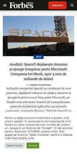 Pré-visualização do site Forbes Romania, meio de Romênia para artigos patrocinados