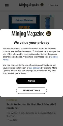 Vista previa del sitio Mining Magazine, medio de Estados Unidos para artículos patrocinados